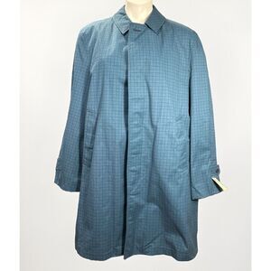 Emporium Trade Co Mens Trench Coat Blue W/ Black And Tan Check Size 38 Deadstock
